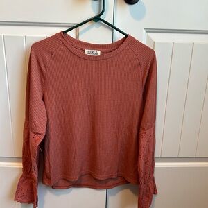 Women's Rust Top with Lace Sleeves